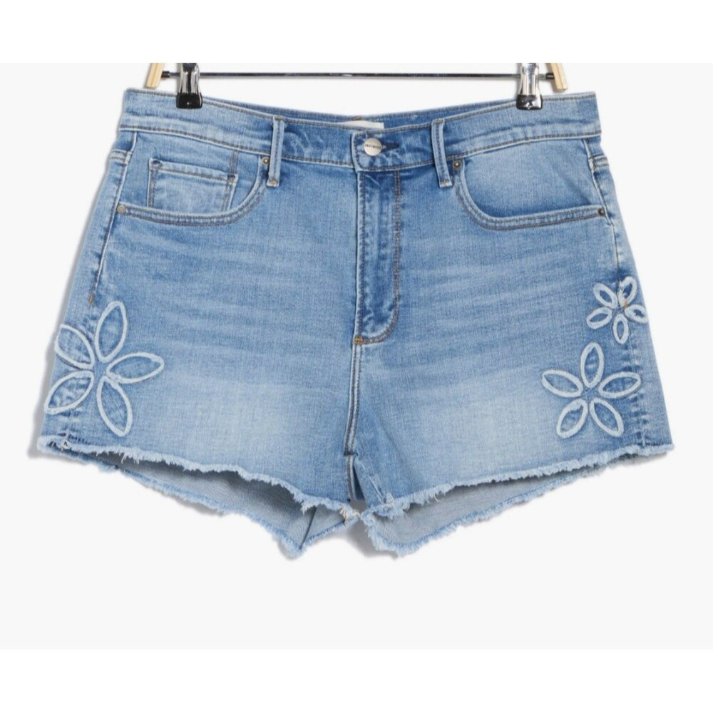 Driftwood Goldie Shorts Embroidered Petal Fray Denim Beach Size W27 Summer